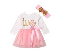 Geagodelia Vestiti per Neonate Abito Principessa di Compleanno Bimba 0-3 Anni My First Birthday 2Pcs con Fascia Bambina tutù (Two-Manica Lunga, 18-24 Mesi)