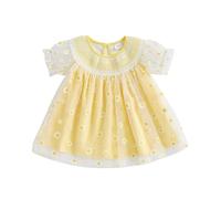 Geagodelia Vestito estivo da principessa per bambine con stampa a margherite, gonna in tulle a maniche corte, linea ad A, orlo gonfio per concorso, battesimo, matrimonio, sera, compleanno, festa,