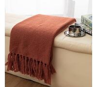 Gealaek Coperta autunnale leggera, pelosa, morbida e accogliente, coperta decorativa per divano letto, casa colonica, arancione bruciato con frangia, 127 x 152,4 cm