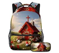 Gear Up for Success, set di 2 zaini per la scuola, zaino grande capacità con astuccio, casa rossa con croce pasquale, Multicolore, B:29.4x20x40cm P:19x7.5x3.8cm, Zaini Daypack