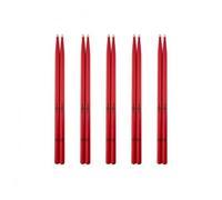 Gear4music Bacchette 5A Hickory per esercitazioni e performance con punta in legno, rosso - Confezione da 5 pezzi