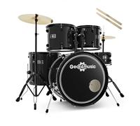 Gear4music Kit di Batteria Acustica Completa BDK1 Nero con Bacchette | Per Principianti, Kit 5 Pezzi, Fusti in Pioppo 6 Strati, Piatti Acciaio, Sgabello, Bacchette e Staffe Doppia Base