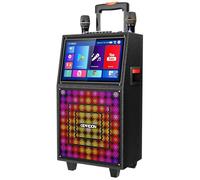 GEARDON Macchina per karaoke con schermo di visualizzazione testi per adulti, tablet da 15 pollici integrato, altoparlante Bluetooth con 2 microfoni wireless, potenza di picco 1000 W, luci DJ, sistema