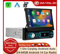 GEARELEC 1 Din Autoradio Carplay Android Auto Universale 7 "Schermo retrattile manuale 1 Din Android 14 Lettore multimediale per auto