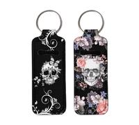 Gearider 2pcs nero farfalla floreale teschio clip-on Lip Gloss tubo Holder portachiavi, facile accesso Lip Balm custodia protettiva