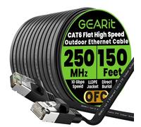 GearIT Cavo Ethernet piatto per esterni Cat 6 (45,7 m, nero) Giacca LLDPE diretta per sepoltura - Cat6 schermato FTP 10Gbps ad alta velocità Gaming Computer Network RJ45 Snagless Patch Cord Internet