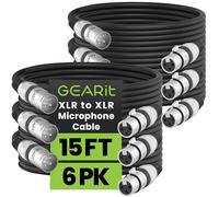 GearIT Cavo per microfono XLR a XLR (4,5 m, confezione da 6 pezzi) XLR maschio a femmina, cavo XLR schermato bilanciato a 3 pin per mixer microfono, studio di registrazione, podcast, nero, 4,6 m,