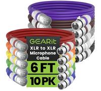 GearIT Cavo XLR per microfono (1,8 m, confezione da 10 pezzi), da maschio a femmina, cavo XLR schermato bilanciato per mixer microfono, studio di registrazione, podcast, multicolore, 1,8 m, confezione