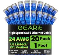 GearIT Pacco da 100, cavi Cat 6 Ethernet con patch antigroviglio, 0,3 m - RJ45 cavo di rete LAN per computer, blu - Compatibile con switch 5 porte PoE 5PORT Gigabit Blue 1 Foot (20-Pack)
