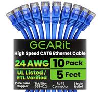 GearIT Pacco da 100, cavi Cat 6 Ethernet con patch antigroviglio, 0,3 m - RJ45 cavo di rete LAN per computer, blu - Compatibile con switch 5 porte PoE 5PORT Gigabit Blue 5 Feet (10-Pack)