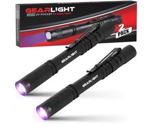 GearLight Mini torcia a luce nera UV S100 [2 pezzi] - Mini penna a luce nera ultravioletta per perdite e ispezioni in hotel - Rilevatore di urina di animali domestici, cimici dei letti, scorpioni