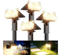 GEARLITE Confezione da 4 faretti solari per esterni da giardino, 3000 K, luce bianca calda, IP65, impermeabili, 3 modalità, 800 lm, lampade solari Dusk to Dawn per cortili, alberi, sentieri e piante