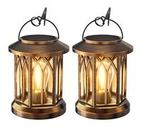 GEARLITE Lanterne Solari da Esterno, 2 Pezzi Luci Solari da Giardino, Luce al Tungsteno Bianco Caldo, IP65 Impermeabile Lanterna Solare da Esterno con Clip, Lampade da Esterno Giardino (Bronzo)