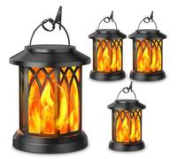 GEARLITE Lanterne Solari da Esterno, 4 Pezzi Lanterna Solare da Esterno Effetti Fiamma Realistici, IP65 Impermeabile Lampada Solare da Giardino Esterni Appese con Clip per Cortile, Halloween, Balcone
