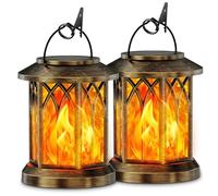 GEARLITE Lanterne Solari da Esterno, 4 Pezzi Lanterna Solare da Esterno Effetti Fiamma Realistici, IP65 Impermeabile Lampada Solare da Giardino Esterni Appese con Clip per Cortile, Halloween (Bronzo)