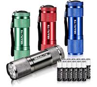 GEARLITE Mini Torcia LED, 4 Pack Alluminio Piccola Torcia Bambini con 12 Batterie AAA, IP65 Impermeabile Torce con Cordino per Campeggio Giovanile Trekking Outdoor