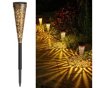 GEARLTIE - Lampade solari per esterni, 4 pezzi, 800 mAh, luci solari per esterni, con LED caldo/bianco, IP65, resistente alle intemperie, balcone, decorazione da giardino, in metallo, lanterne solari
