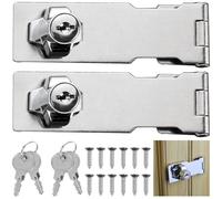 GEARMAX 2 Pezzi 3 Pollici Chiusure Hasp,Cassetto Armadio Serrature Hasp Lock Fibbia per Chiavistello con Lucchetto e Chiave Serratura in Metallo per Bloccare Capannone Porte Armadietti(Argentato)