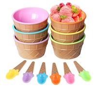 Gearmax 6 Pezzi Ciotole per Gelato Colorate con Cucchiaio,Ciotola Coni Gelato Plastica Ciotola da Dessert Gelato Riutilizzabile Ciotola Gelato Macedonia per Famiglia, Campeggio