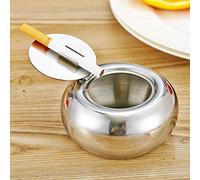 Gearmax Acciaio Inox Posacenere Tamburo Forma Posacenere con Coperchio, Antivento Sigaretta Posacenere Fumo Portacenere Desktop Ash Vassoio per Home Office Decorazione (Argento)