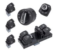 GearPrice set da 6 interruttori per alzacristalli, fari e luci cromati per VW Golf 5 6 Passat 3C, compatibili con OEM: 5ND959857 5ND941431B 5ND959565A 5ND959855