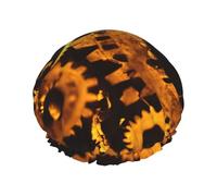 Gears Clock Bronze Century Print Large Shower Caps, cuffia elastica per capelli, doppio strato impermeabile, cappello per capelli da bagno, per donne e uomini