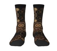 Gears Clock Bronze Century Print Novità Casual Mid-Tube Socks, divertenti calzini di colore a contrasto, calzini carini Mid-Tube - 1 paio, 2 Nero-1, Taglia unica