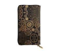 Gears Clock Bronze Century Print Portafoglio lungo in pelle - Portafoglio personalizzato alla moda, scomparti multipli per schede, regalo pronto, nero, taglia unica, Nero , Taglia unica