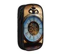 Gears Clock Bronze Century Print pratico astuccio multi-scomparto ufficio viaggi scuola arte forniture quotidiane, Nero , Taglia unica, Con tasca per il
