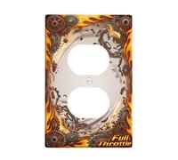Gears Duplex Outlet Covers Placca da parete, Industrial Dynamic Flames Cogs Orange Plastic Standard Size Wall Plates for Electrical Outlet for Home Living Room Bedroom Bathroom Decor