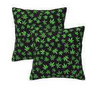 Gearsly Confezione da 2 federe per cuscini da 40,6 x 40,6 cm, motivo foglia di cannabis verde, decorative, per esterni, per soggiorno, divano, ufficio, auto, 40 x 40 cm
