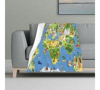 Gearsly Coperta in flanella, con mappa del mondo con animali e mappamondo, coperta in pile leggero, morbido e caldo, 81 x 122 cm, per decorare la casa, divano, letto, culla, sedie, 81 x 122 cm