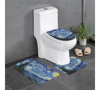 Gearsly The Starry Night Van Gogh, set di 3 tappetini da bagno super morbidi e tappetini da bagno a forma di U, antiscivolo, assorbenti, lavabili, decorazione per la casa