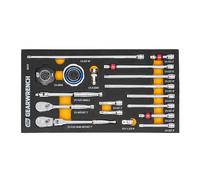 GearWrench 86520, Set di attrezzi da 18 pezzi, con chiavi, cricchetto a 90 denti da 1/4" e vassoio in schiuma EVA