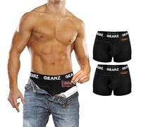 GEARZ - Confezione da 2 Boxer Viaggio Uomo Anti Borseggio Taglia XL, 2 Tasche Antifurto Segrete, Intimo Protezione Perdita/Furto Passaporto (IT, Testo, XL, Regular, Regular, 2, Nero)