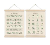 Geavonyg 2 Alfabeti per L'educazione Prescolare E Numeri Poster da Appendere con Cornice in Legno Decorazioni La Cameretta dei Bambini E della Scuola Materna Poster Educativo