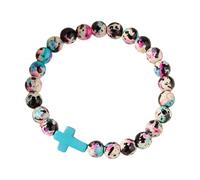 Geavonyg Bracciale con Croci Meditazione Ispiratrice Bracciale con Perline in Pietra Colorata per Le Donne La Fede Ispira Regalo Spirituale Gioielli Bracciale Elastico della Fede