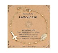 Geavonyg Bracciale con Perline E Croci Maria in Robusto Metallo per Donne E Uomini Che Cercano Accessori Ispirati alla Fede E vestibilità Comoda. Bracciale con Preghiera della Vergine Maria in Lega