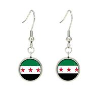 Geavonyg Set Unico Gioielli Con Bandiere Siriane Composto Da Collana Bracciale E Orecchini Realizzati in Acciaio Inossidabile E Vetro Per Un Set Orecchini Dal Design Unico E Trendy