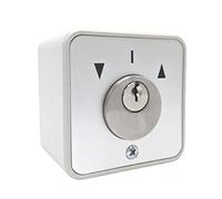 geba Interruttore a chiave in alluminio da parete, con cilindro rotondo (non sostituibile), 2 tasti, anti-effrazione, grigio chiaro, IP54, azionamento per porta del garage, porta, motore per armadio