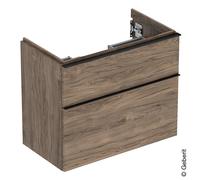 Mobiletto Geberit iCon per lavabo, sporgenza corta, 74x61,5x41,6 cm, 502308, Colorazione: Frontale/carcassa: noce hickory/melamina texture legno, manico: lava/verniciato a polvere opaco - 502.308.JR.1