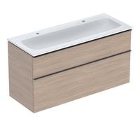 Geberit iCon Set lavabo con mobiletto, 2 cassetti, 120x63x48 cm, 502334, Colorazione: lavabo: bianco/KeraTect, frontale/carcassa: struttura in legno di quercia/melamina, maniglia: lava/opaco verniciato a polvere - 502.334.JH.1