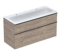 Geberit iCon Set lavabo con mobiletto, 2 cassetti, 120x63x48 cm, 502334, Colorazione: lavabo: bianco, frontale/carcassa: noce hickory/struttura in legno di melamina, maniglia: lava/verniciata a polvere opaca - 502.338.JR.1