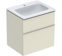 Geberit iCon Set lavabo con mobiletto, 2 cassetti, 60x63x48 cm, 502331, Colorazione: lavabo: bianco, corpo/sportello: grigio sabbia/laccato lucido, maniglia: grigio sabbia/opaco verniciato a polvere - 502.335.JL.1