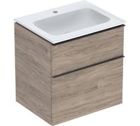 Geberit iCon Set lavabo con mobiletto, 2 cassetti, 60x63x48 cm, 502331, Colorazione: lavabo: bianco, carcassa/fronte: struttura in legno di noce hickory/melamina, maniglia: lava/verniciata a polvere opaca - 502.335.JR.1