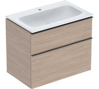 Geberit iCon Set lavabo con mobiletto, 2 cassetti, 75x63x48 cm, 502336, Colorazione: lavabo: bianco/KeraTect, frontale/carcassa: struttura in legno di quercia/melamina, maniglia: lava/opaco verniciato a polvere - 502.332.JH.1