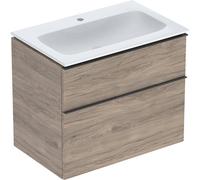 Geberit iCon Set lavabo con mobiletto, 2 cassetti, 75x63x48 cm, 502336, Colorazione: lavabo: bianco, frontale/carcassa: noce hickory/struttura in legno di melamina, maniglia: lava/verniciata a polvere opaca - 502.336.JR.1