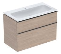 Geberit iCon Set lavabo con mobiletto, 2 cassetti, 90x63x48 cm, 502337, Colorazione: lavabo: bianco/KeraTect, frontale/carcassa: struttura in legno di quercia/melamina, maniglia: lava/opaco verniciato a polvere - 502.333.JH.1