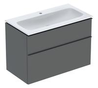 Geberit iCon Set lavabo con mobiletto, 2 cassetti, 90x63x48 cm, 502337, Colorazione: lavabo: bianco/KeraTect, frontale/carcassa: lava/opaco laccato, maniglia: lava/opaco verniciato a polvere - 502.333.JK.1