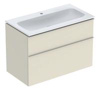 Geberit iCon Set lavabo con mobiletto, 2 cassetti, 90x63x48 cm, 502337, Colorazione: Lavabo: bianco, frontale/carcassa: grigio sabbia/laccato lucido, maniglia: grigio sabbia/opaco verniciato a polvere - 502.337.JL.1